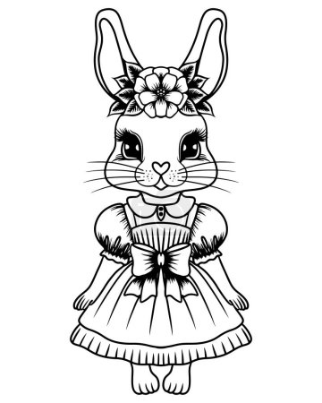 Illustration for Easter coloring page with bunny and eggs. Easter coloring page vector illustration - Royalty Free Image