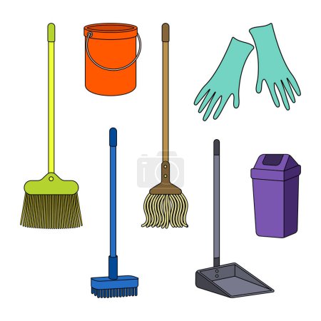 Illustration for Isolated house cleaning supplies set with cartoon style - Royalty Free Image