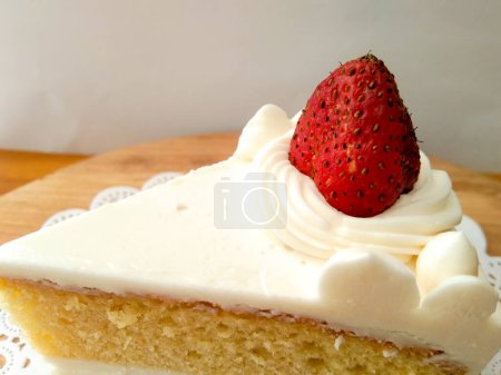 strawberry shortcake on a wooden table-stock-photo