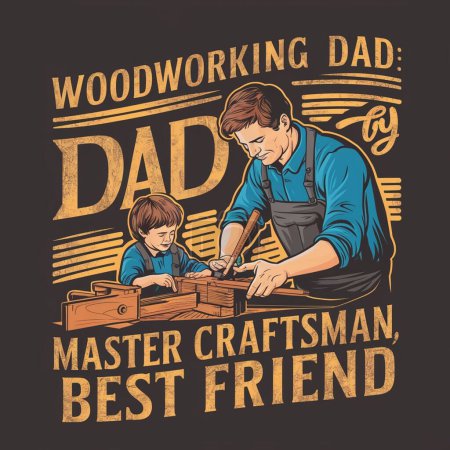 father and son with wooden texture