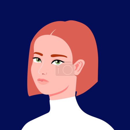 Ilustración de Portrait of a beautiful young redhead girl. Fashion and beauty. Female. Avatar for social networks. Bright art. Flat style - Imagen libre de derechos