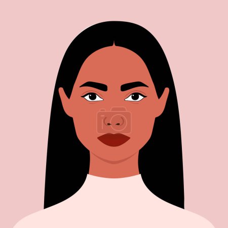 Ilustración de Portrait of a beautiful Latin American woman. Full face portrait in flat style. Avatar. Female. Diversity - Imagen libre de derechos