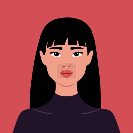 Ilustración de Portrait of a beautiful Asian woman. Full face portrait in flat style. Avatar. Female. Diversity - Imagen libre de derechos