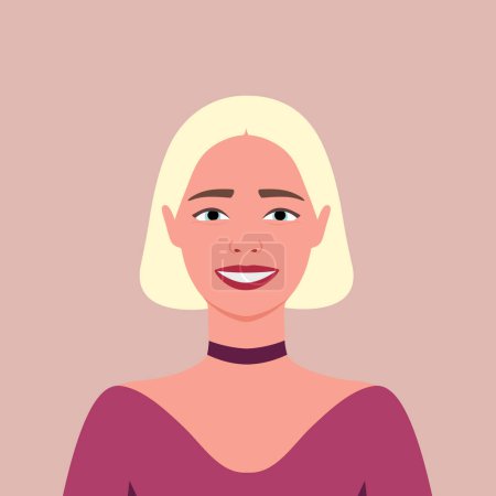 Téléchargez les illustrations : La jeune femme blonde sourit. Avatar. Portrait. Des émotions humaines. Le bonheur. Joie. Femme. Style plat - en licence libre de droit