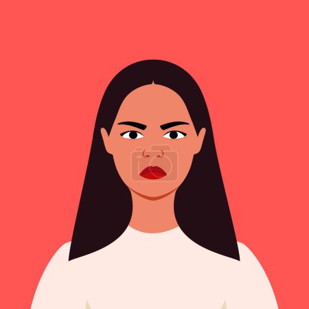 Ilustración de La joven está enfadada. Emociones humanas. Simboliza la ira, la tristeza y la ira. Estilo plano - Imagen libre de derechos