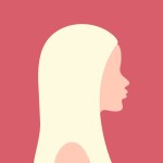 Abstract portrait of a young blonde woman in profile. Faceless female profile outline. Minimal design. Vector art