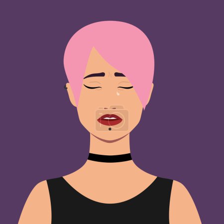 Illustration for Young informal woman is crying. Girl in tears. Human emotions. Sadness. Despair. Female. Flat style - Royalty Free Image