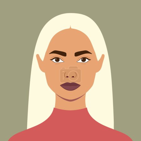 Ilustración de Retrato de una hermosa mujer hispana con cabello rubio. Retrato de cara completa en estilo plano - Imagen libre de derechos