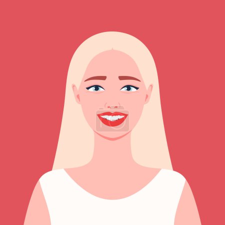Illustration for Young blonde woman is smiling. Smile with crowded teeth. Bite type. Girl portrait in a flat style - Royalty Free Image