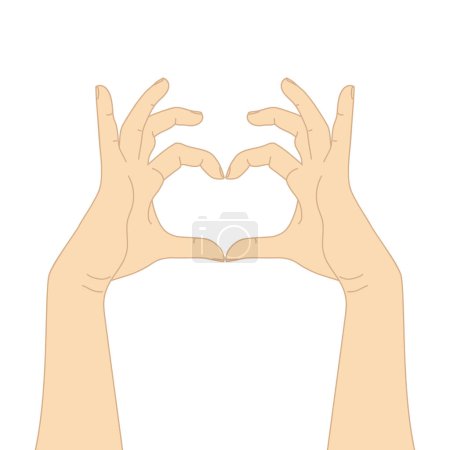 Handgezeichnete Hände machen Herz isoliert auf weißem Hintergrund. Vektorillustration
