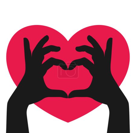 Téléchargez les illustrations : Main dessinée faisant silhouette de coeur avec une forme de coeur rouge isolé sur fond blanc. Illustration vectorielle - en licence libre de droit