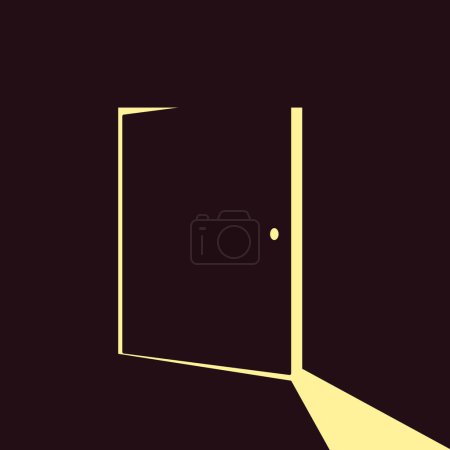 Half open door with a light from it. Vector illustration 