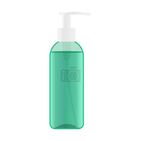 Illustration for Plastic pump bottle with a green liquid inside. Dispenser bottle with cosmetic product like cleansing gel. Vector illustration - Royalty Free Image