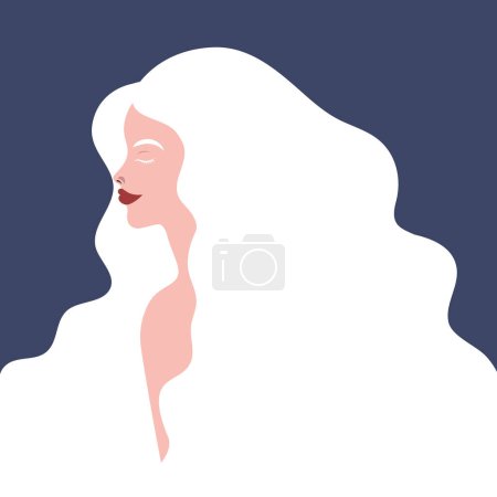 Albino woman portrait.  Profile of a young female with albinism. Genetic rare appearance. Vector illustration