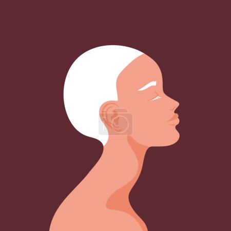Beautiful Albino woman portrait.  Profile of a young female with white hair and closed eyes. Vector illustration