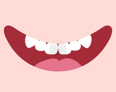 Cartoon human smiling mouth with teeth. Cute hand drawn smile with big fangs. Vector illustration
