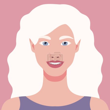 Beautiful happy Albino woman portrait. Avatar of a young female with albinism. Genetic rare appearance. Vector illustration
