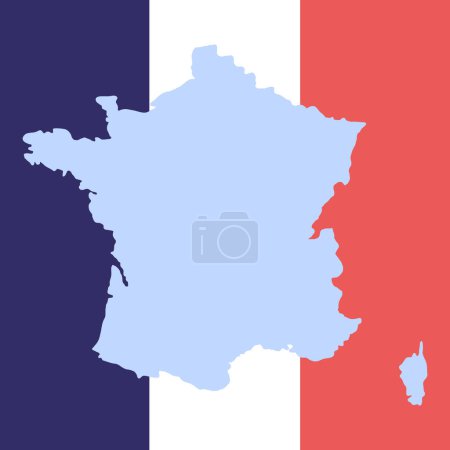 Carte vierge dessinée à la main de la France isolée sur fond de couleurs du drapeau français. Silhouette France. Illustration vectorielle
