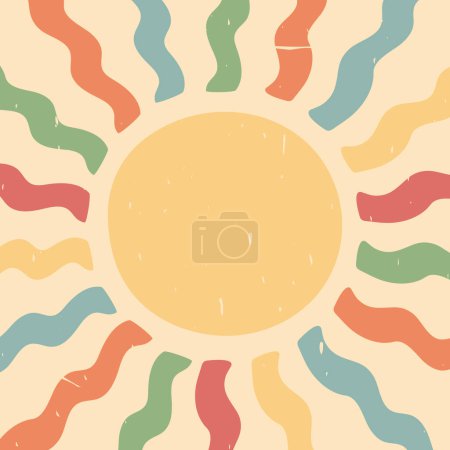 Illustration for Vintage retro background with sun. Rainbow colored sunbeams. Grunge texture. Vector illustration - Royalty Free Image