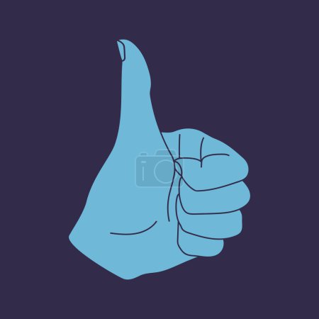 Hand with thumb up isolated on a blue background. Approve and like symbol. Vector illustration