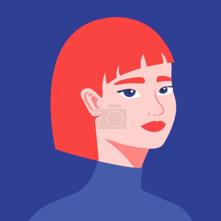 Young redhead woman with red lips portrait.  Half turn portrait of a young female with a red hair. Vector illustration