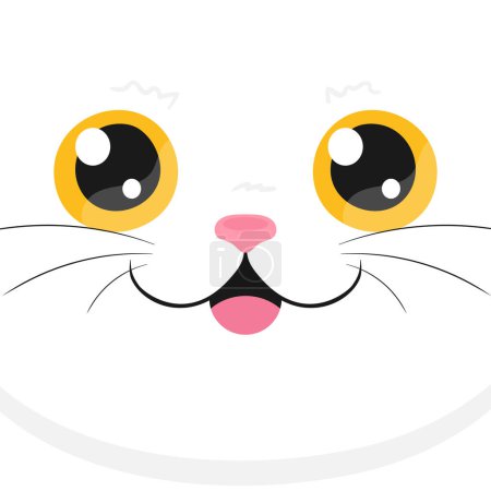 Niedliche weiße Katze Gesicht aus nächster Nähe. Glückliche Katze Hintergrund. Nette Zeichentrickfigur. Vektorillustration