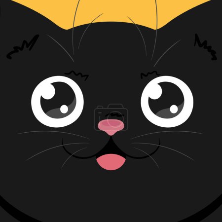 Niedliche schwarze Katze Gesicht aus nächster Nähe. Glückliche Katze Hintergrund. Nette Zeichentrickfigur. Vektorillustration
