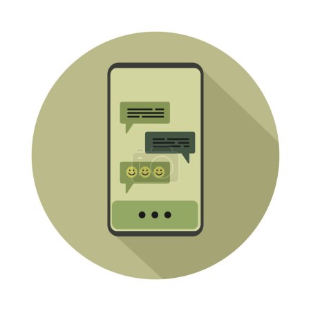 Smartphone mit Chat-Symbol in flachem Stil auf rundem grünem Hintergrund. Vektorillustration