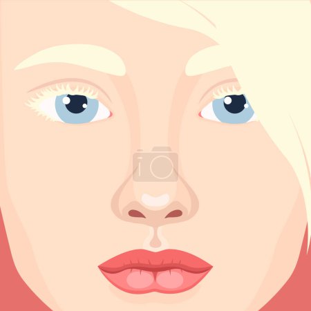 Beautiful blond or albino girl face close up. Woman with blondie hair. Vector illustration