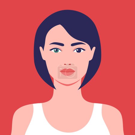 Girl with different colored eyes brown and green. Portrait or avatar of a female with a heterochromia. Vector illustration