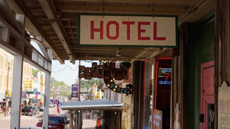 Photo for Small Hotel at Fort Worth Stockyards in the historic district - FORT WORTH, TEXAS - NOVEMBER 09, 2022 - Royalty Free Image