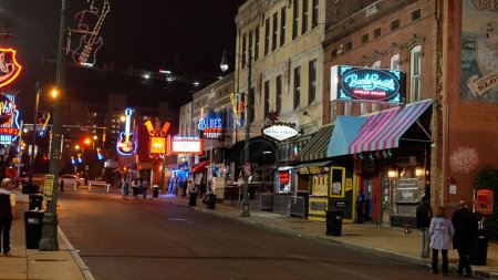 Photo for Beale Street in Memphis - the home of Blues and Rock Music and a legendary place - MEMPHIS, TENNESSEE - NOVEMBER 07, 2022 - Royalty Free Image