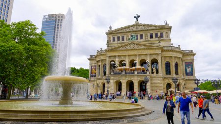Photo for Lucae Fountain at Frankfurt Opera - the original old opera house in the city - FRANKFURT MAIN, GERMANY - JULY 12, 2022 - Royalty Free Image