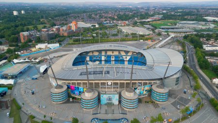 Photo for Etihad Stadium of Manchester City - aerial view - MANCHESTER, UNITED KINGDOM - AUGUST 15, 2022 - Royalty Free Image