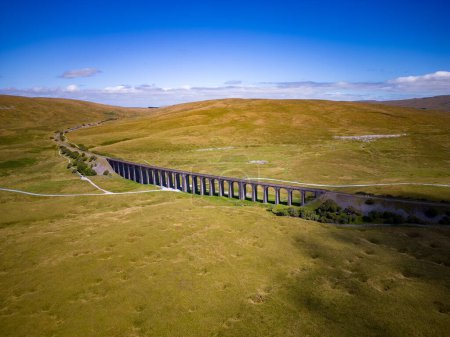 Ribblehead Viaduct in the Yorkshire Dales National Park - aerial view - travel photography