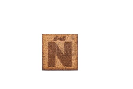 Photo for Capital Letter In Square Wooden Tiles - Letter N, On White Background. - Royalty Free Image