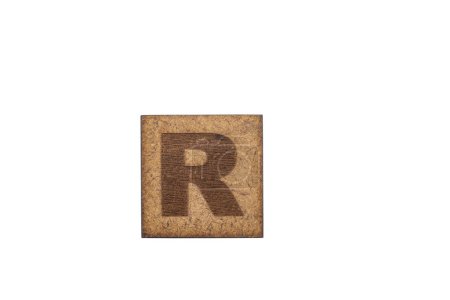 Photo for Capital Letter In Square Wooden Tiles - Letter R, On White Background. - Royalty Free Image