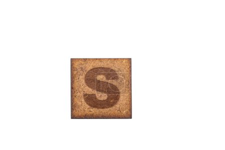 Photo for Capital Letter In Square Wooden Tiles - Letter S, On White Background. - Royalty Free Image