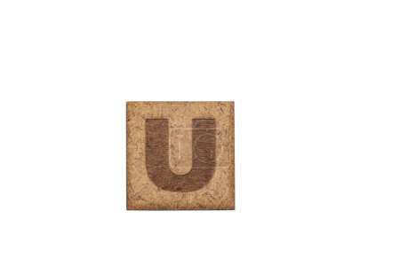 Photo for Capital Letter In Square Wooden Tiles - Letter U, On White Background. - Royalty Free Image