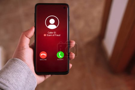 Smartphone incoming unwanted call. Spam, scam, phishing and fraud concept. Security technology.