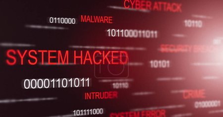 Photo for Futuristic banner with system hacked alert. Compromised information concept. Internet virus cyber security and cybercrime. - Royalty Free Image