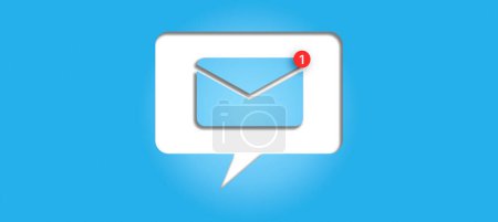 Nouvelle bannière de notification par courriel sur fond bleu et espace de copie. Communication e-mail d'affaires et marketing numérique. Alerte message électronique.