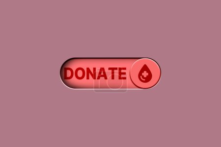 3D digital red button to donate blood. World blood donor day. Blood donation concept. Social responsibility. World health day.