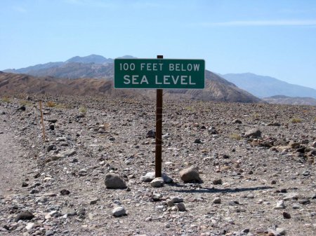 Photo for 100 Feet Below Sea Level Info Sign at Death Valley National Park. High quality photo - Royalty Free Image