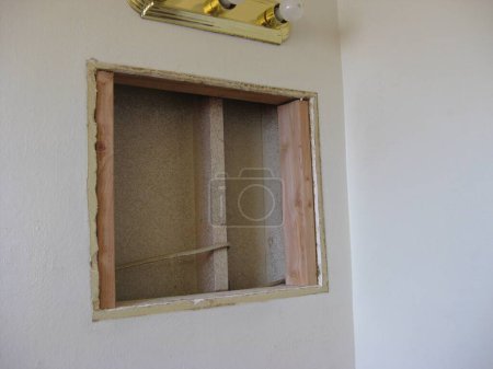 Photo for Hole in Drywall Above Sink in Bathroom, Fixing . High quality photo - Royalty Free Image