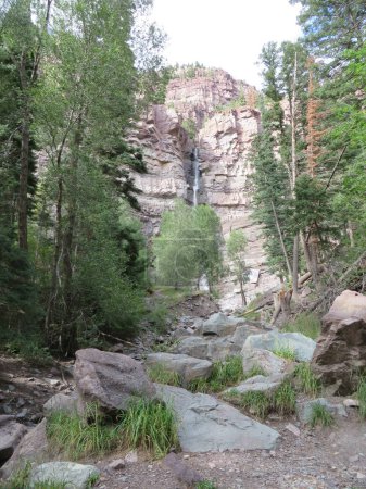 Téléchargez les photos : Belle vue sur Cascade Falls, une cascade à Ouray Colorado. Photo de haute qualité - en image libre de droit
