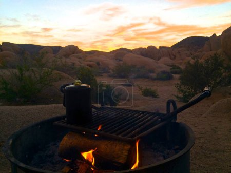 Coffee on Campfire at Joshua Tree National Park, California . High quality photo