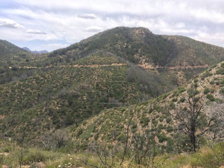 Vue d'une vieille route de plateau coupé en un flanc de montagne en Arizona. Photo de haute qualité