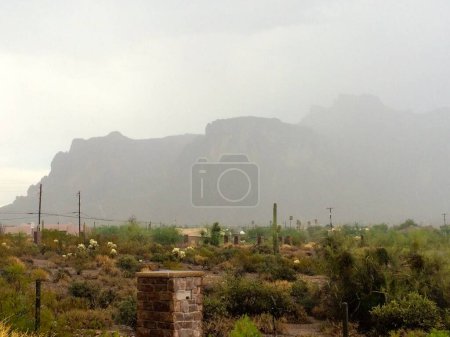 Amazing Summer Storm Over the Superstition Mountains in Arizona. High quality photo