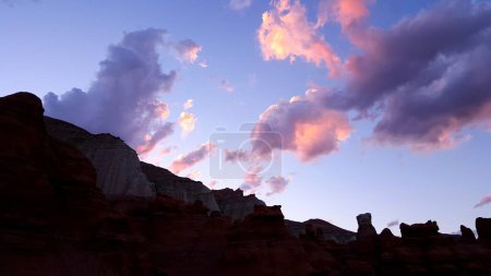 Sunset Sky at Goblin Valley State Park in Utah, Southwestern Landscape . High quality photo